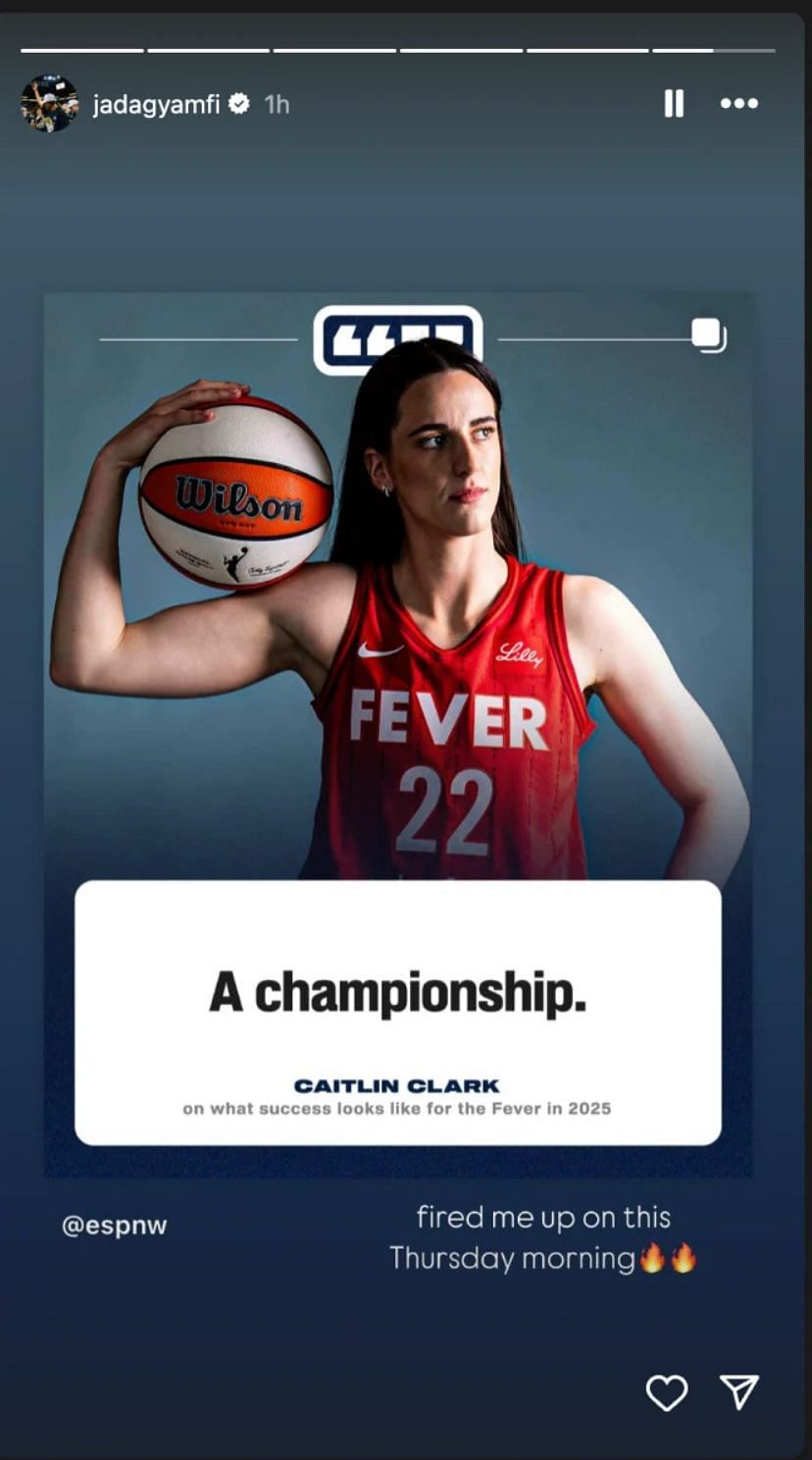 Jada Gyamfi responds to Caitlin Clark’s championship claims ahead of WNBA season - Image source: Instagram/jadagyamfi